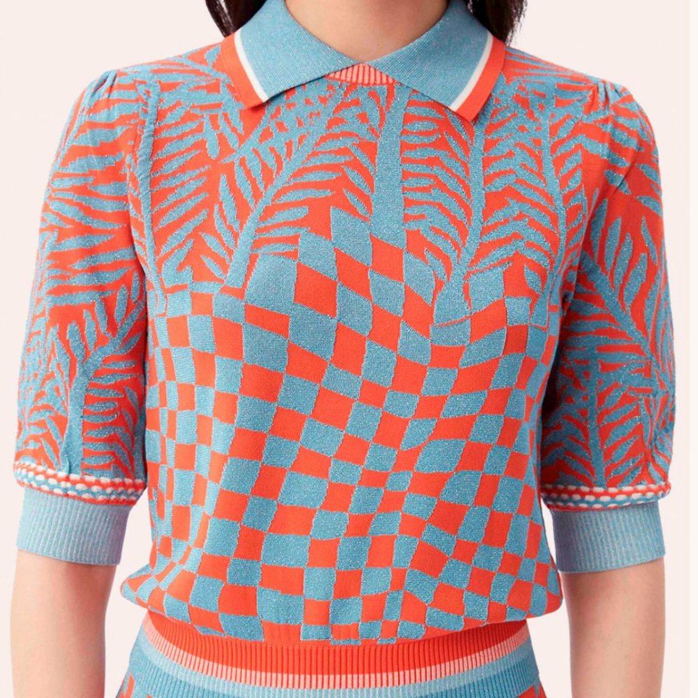 Diane Von Furstenberg Bryce Metallic Jacquard-knit Polo Sweater In Orange (XXS)